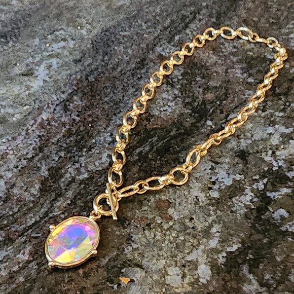 Etsy Iridescent Crystal Beaded Gold Tone Necklace - Picture 13 of 16